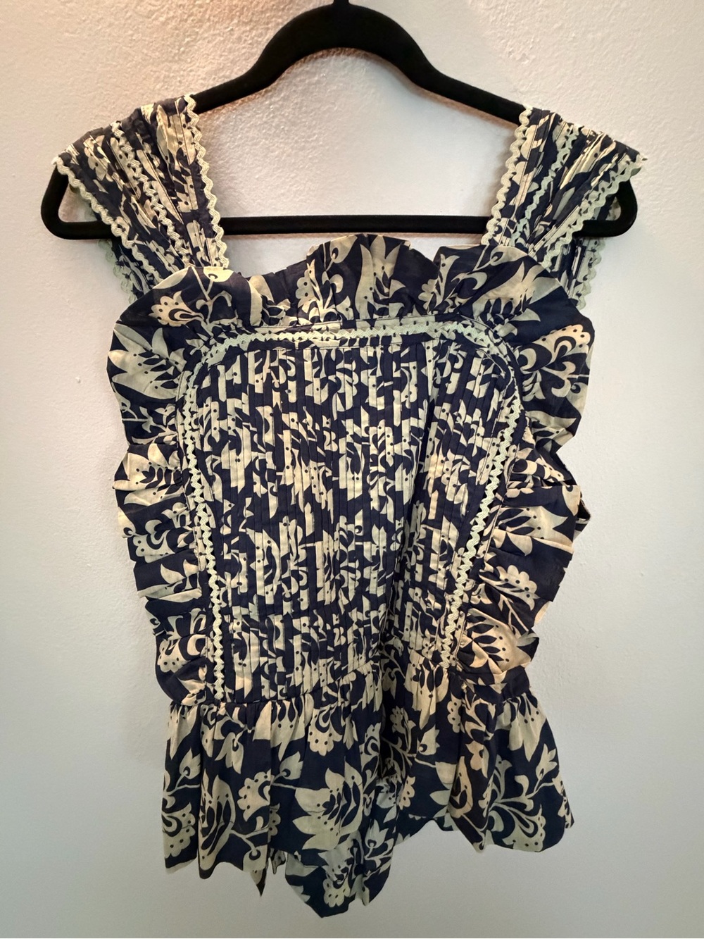 Sea New York Navy and Cream Printed Ruffle-Trim Camisole
